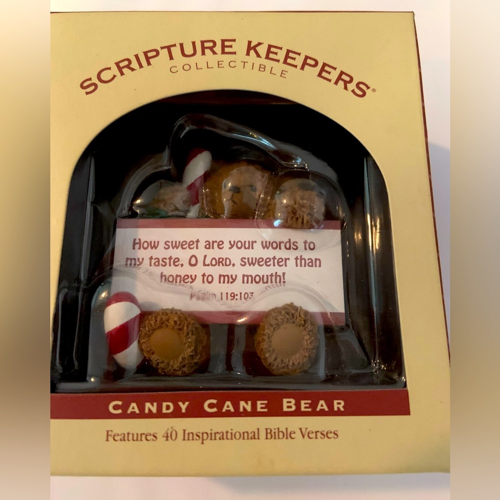 Scripture Keepers Candy Cane Bear Collectable With 40 Scriptures NWOT
